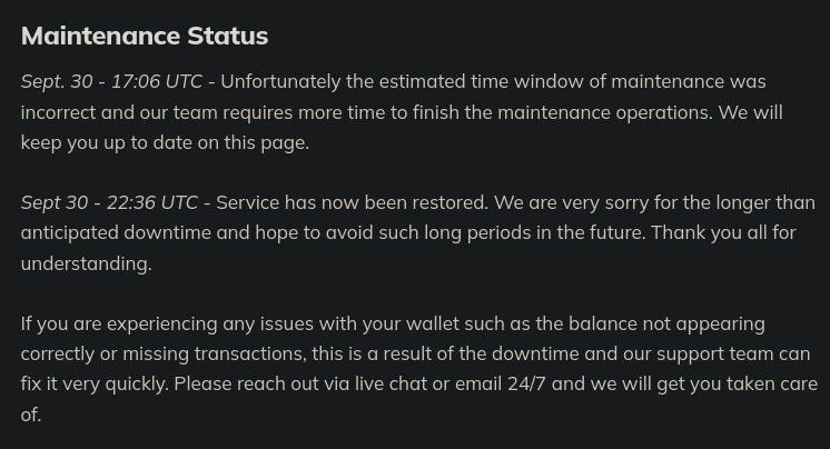 Samourai Wallet server maintenance extended