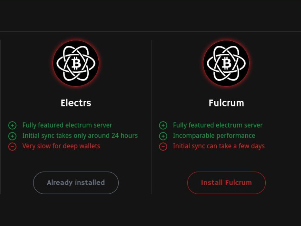 RoninUI showing Electrs and Fulcrum Swap features